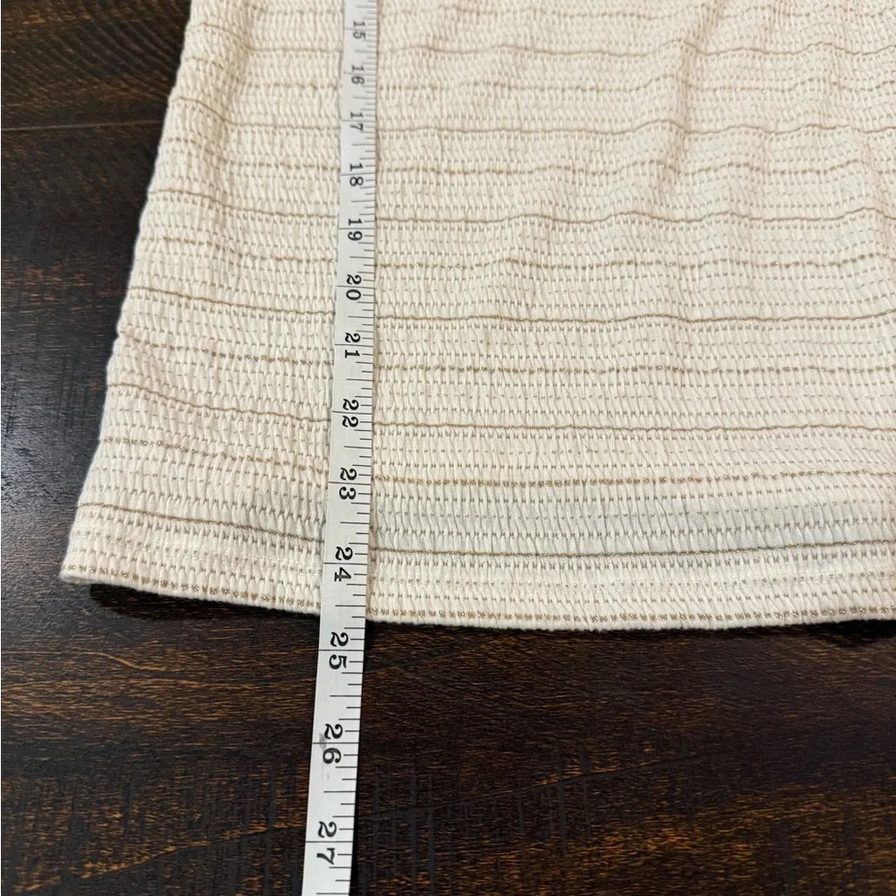 LOFT Gold Shimmer Square Neck Puff Sleeve Knit Top Large